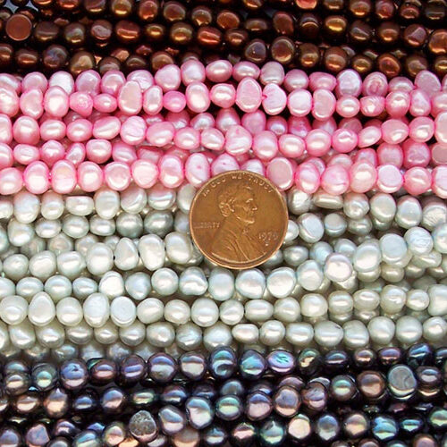 Golden Brown, Baby Pink, Silver Gray and Multi-Black 5-6mm Baroque Shaped Pearl Strands