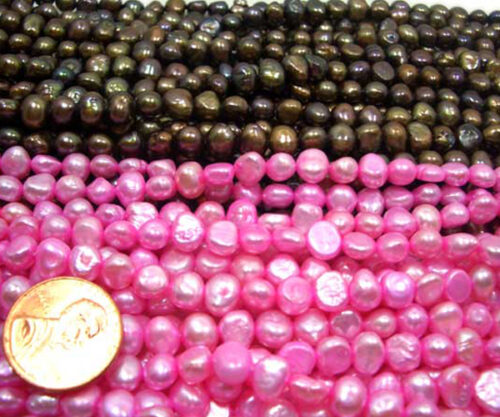 Dark Brown and Hot Pink 6-7mm Baroque Shaped Pearl Strands