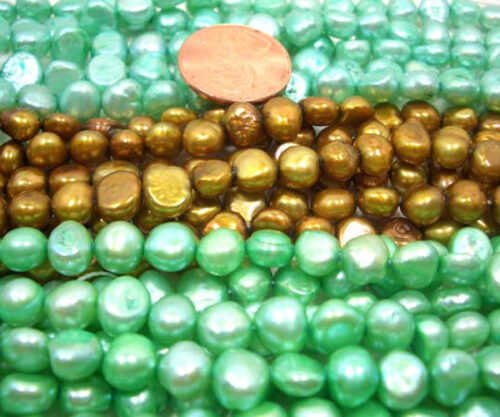 Green colored baroque pearl strands