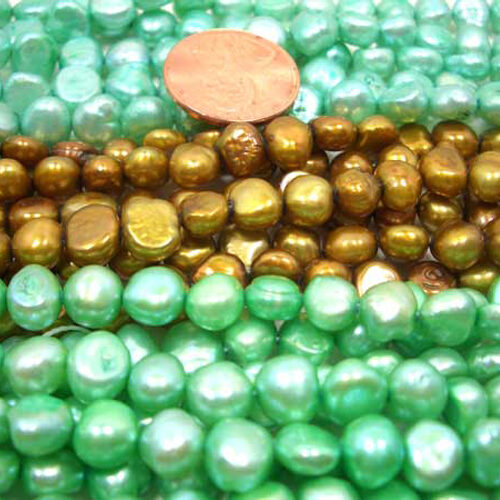 Green colored baroque pearl strands
