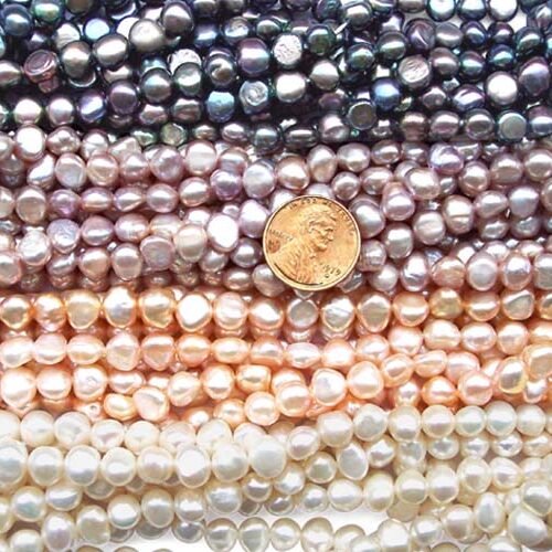 White, Pink, Mauve and Black 7-8mm Baroque Shaped Pearl Strands