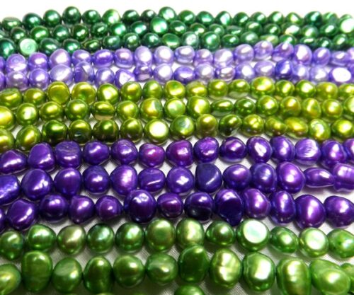 Christmas Green, Light orchid, Olive Green, Dark Orchid, and Green Baroque Pearl Strands