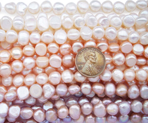 8-9mm White, Pink and Mauve Colored Baroque Pearl Strands