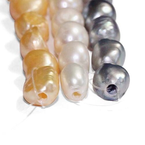 Apricot, White and Grey 8-9mm Baroque Pearl Strands, 1.7mm hole