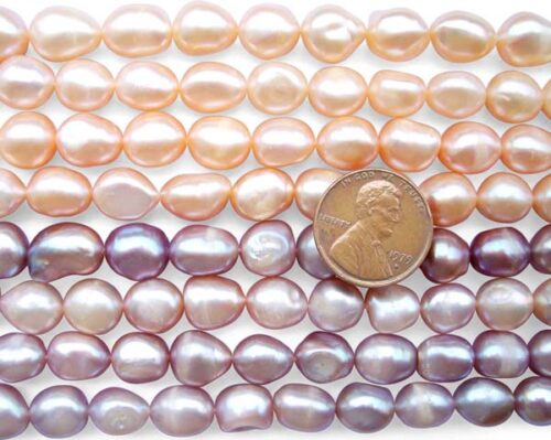 Pink and Mauve 9-10mm Length Drilled Baroque Pearl Strand