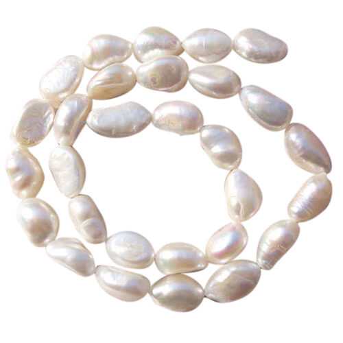 White 9-10mm Length Drilled Baroque Pearl Strand
