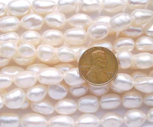 White 9-10mm Length Drilled Baroque Pearl Strand