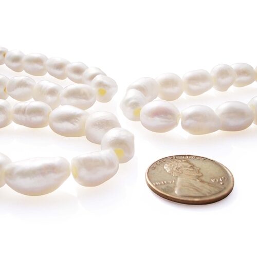White 9-10mm Length Drilled Baroque Pearl Strand,1.7mm holes