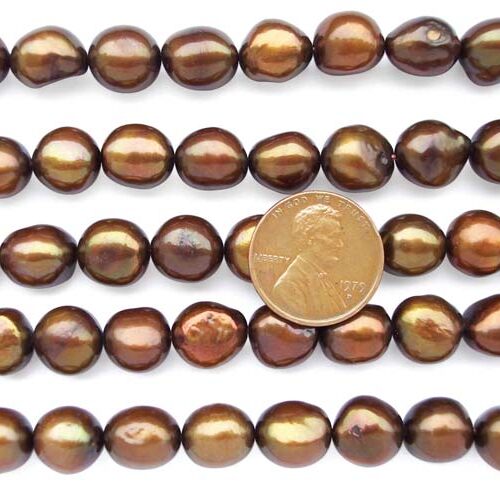Chocolate 10-11mm Length Drilled Baroque Pearls on Temporary Strand