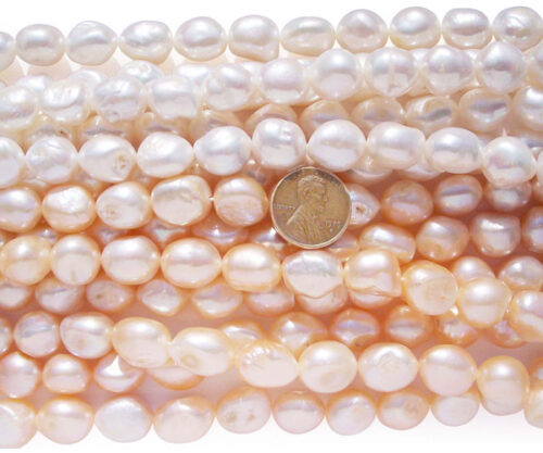 12-13mm Length Drilled White and Pink Baroque Pearl Strands