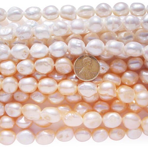 12-13mm Length Drilled White and Pink Baroque Pearl Strands