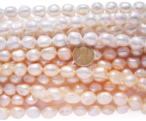Mauve 12-13mm Length Drilled High Quality Baroque Pearl Strand, Larger Holes