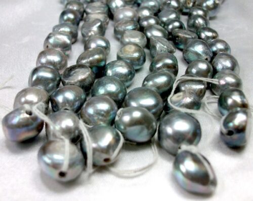 Grey 12-13mm Length Drilled Baroque Pearls, 1.7mm, 2.0mm, 2.3mm or 2.5mm hole