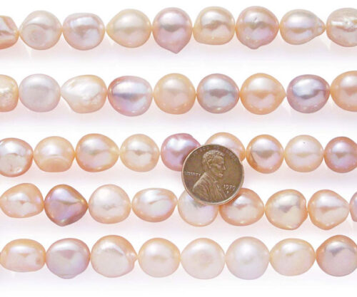 Pink and Mauve Rare 13-14mm Length Drilled Baroque Pearl Strand, High AA+ Quality
