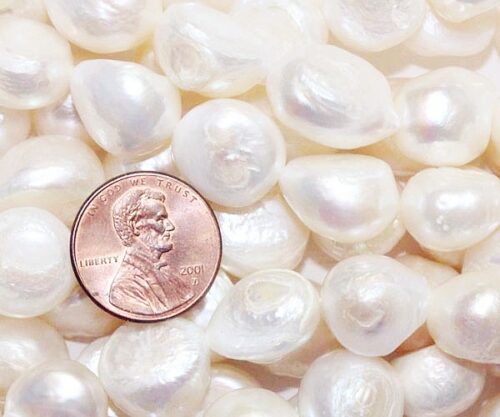 White Rare 13-14mm A quality Length Drilled Baroque Pearl Strand