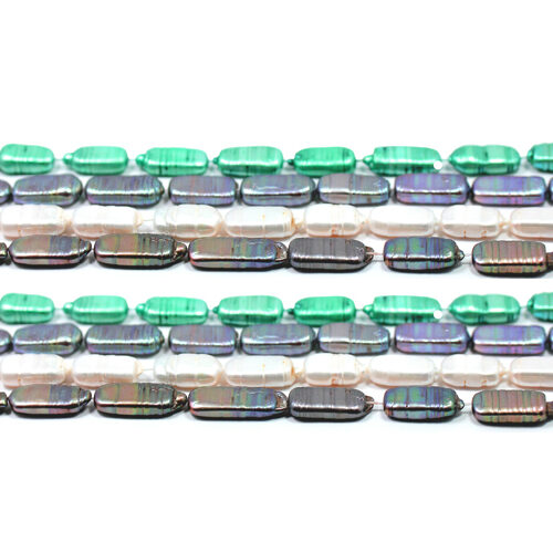 Teal Green, Grey, White and Black Length Drilled Biwa Loose Pearl Strands