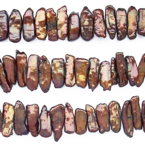 Chocolate Biwa Loose Pearl Strand, Center Drilled