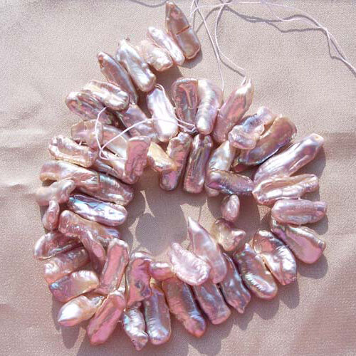 Mauve Colored Center Drilled Biwa Loose Pearl Strand