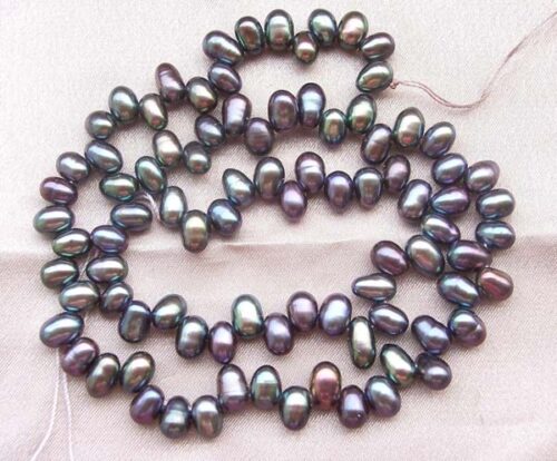 Black 4x5mm Top Drilled Drop Pearls or Peanut Pearls on Temporary Strand