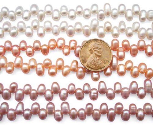 White, Mauve and Pink 4x5mm Top Drilled Drop Pearls or Peanut Pearls on Temporary Strands