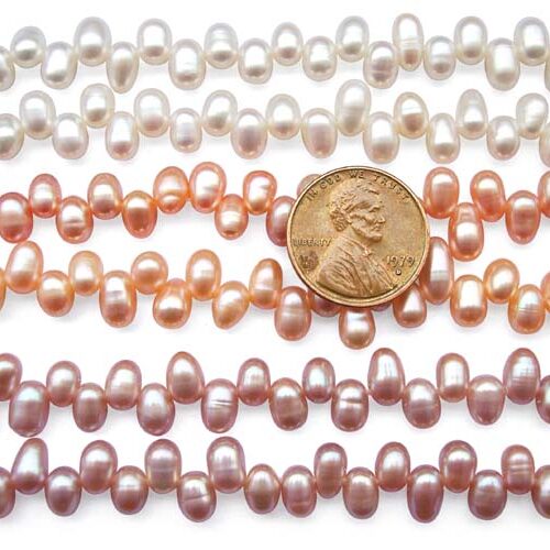 White, Mauve and Pink 4x5mm Top Drilled Drop Pearls or Peanut Pearls on Temporary Strands
