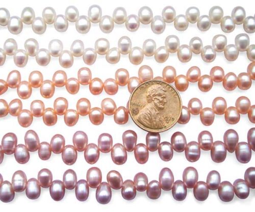 White, Pink and Mauve 5x6mm Top Drilled AAA Drop Pearls or Peanut Pearl Strand