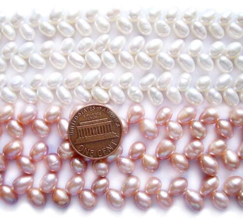 White and Lavender 5x7mm Top Drilled Two Row Drop Pearl Strand
