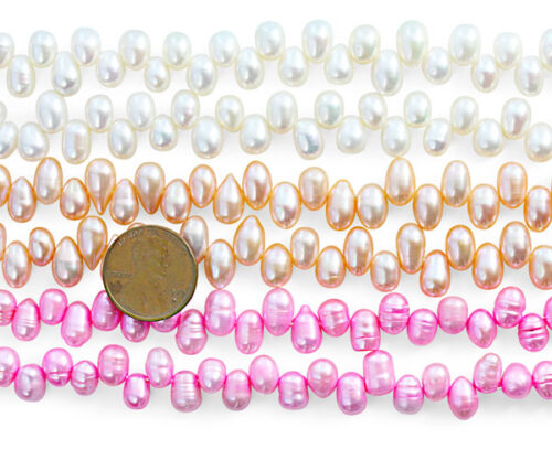White, Peach and Baby Pink Top Drilled Drop Pearls on Temporary Strand