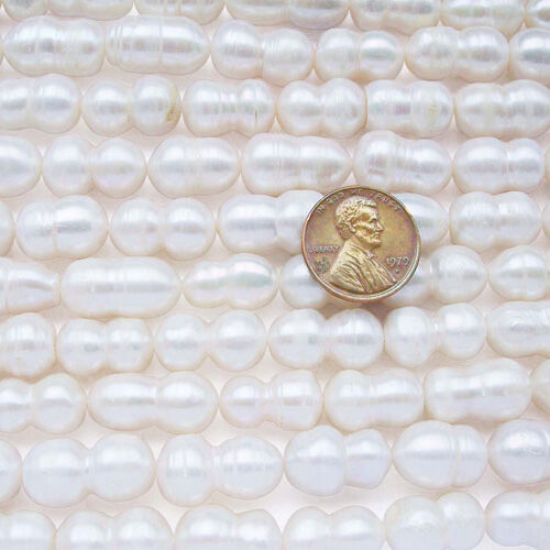 White 9x16mm Length Drilled  Peanut Pearl Strand