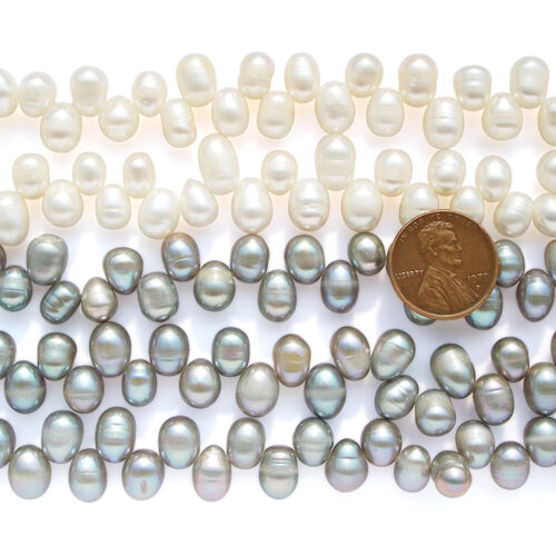 White and Grey 7-8mm Top Drilled Drop Pearls on Temporary Strand