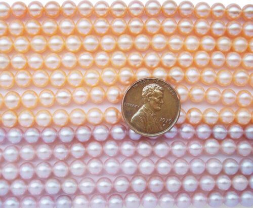 5-6mm Round Pink and Lavender Colored Pearl Strand