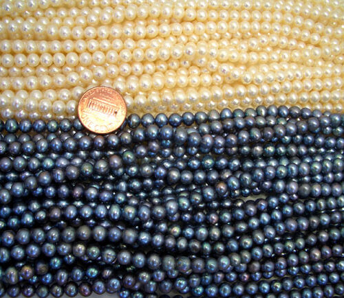5-6mm Round White and Black Pearl Strands