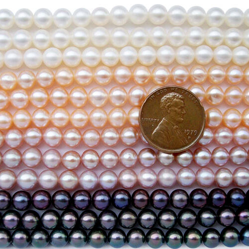 White, Pink, Mauve and Black 5-6mm High AAA- Quality Round Pearl Strand