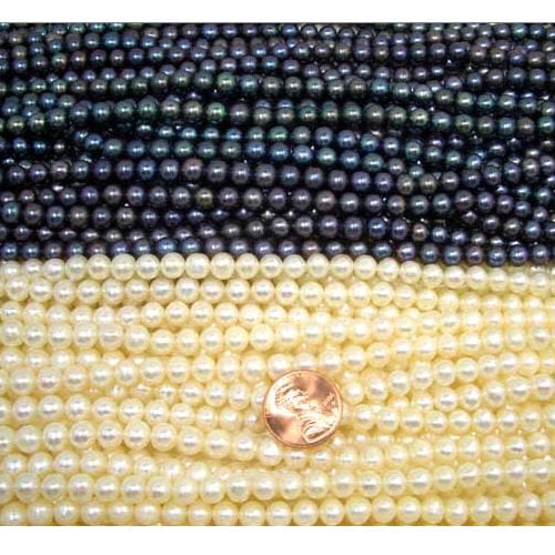 6-7mm Round AA+ white and black pearls Strands Drilled Larger Holes