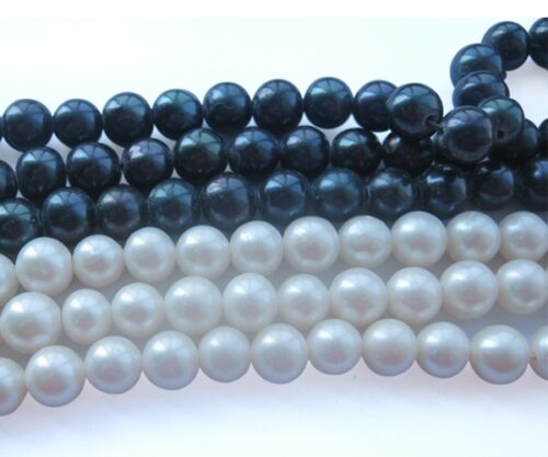 Black and White 7-8mm AA Round Shaped Pearls on Temporary Strand, 1.3mm Hole