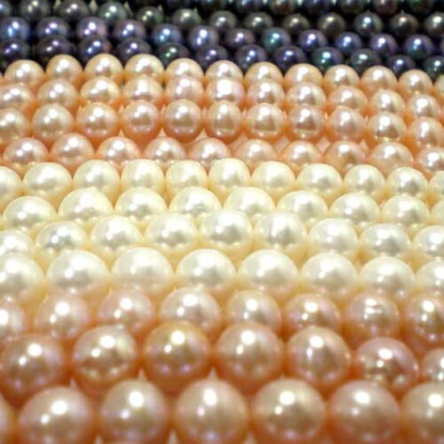 White, Pink, Lavender and Black 8-9mm Round Pearl Strand