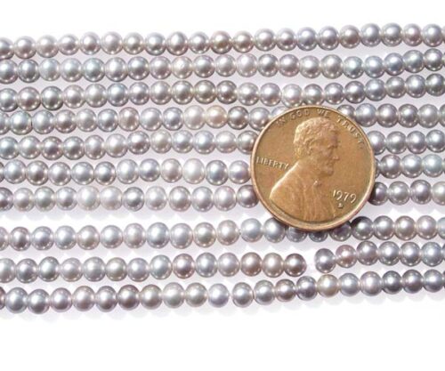 Grey 3-4mm Round Pearl Strand