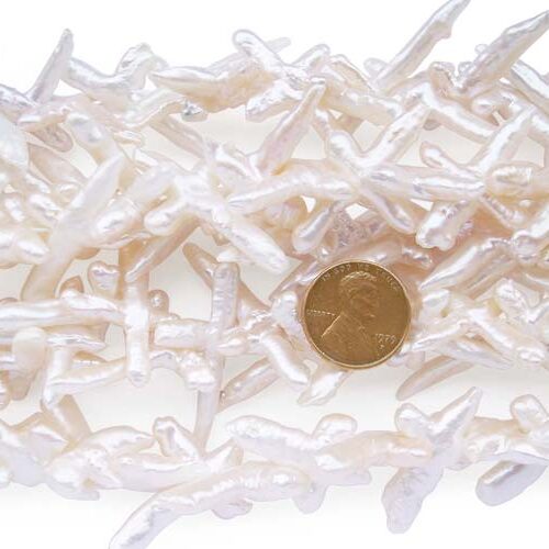 White Slender Cross Pearl Strand, Center Diagonally Drilled