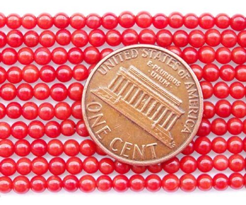 Red 2mm Round Coral Beads on Temporary Strand
