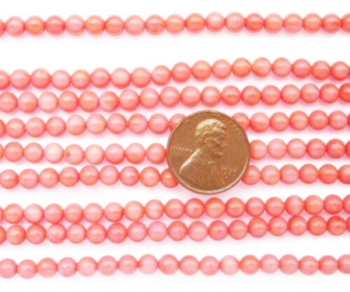Pink 4-5mm Round Coral Beads on Temporary Strand