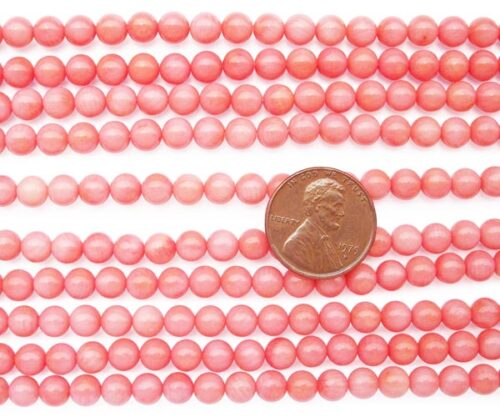 Baby Pink 5-6mm Genuine Round Coral Beads on Temporary Strand
