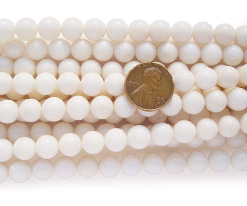 9-10mm White Round Coral Beads on Temporary Strand