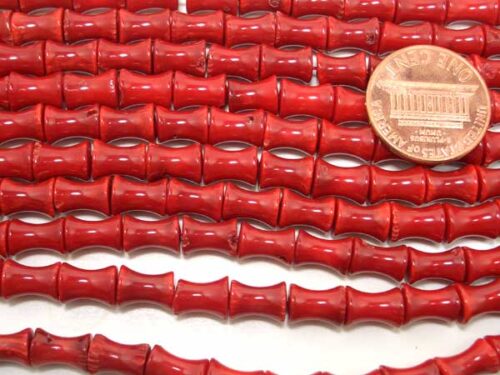 Red 5X8mm Genuine Coral in Bamboo Shape on Temporary Strand