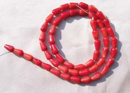 Red 5x8mm Length Drilled Coral in Teardrop Shape on Temporary Strand