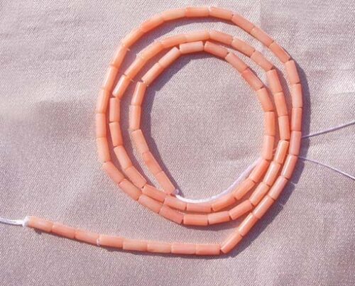 Light Pink 2x4mm Genuine Coral in Tube Shape on Temporary Strand