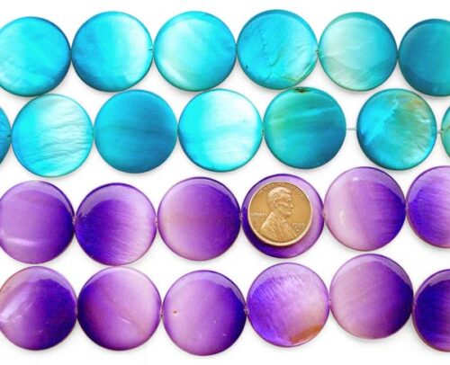Blue and Purple 25mm Flat Round Mother of Pearl Strand in Graduated Color, Spray Painting