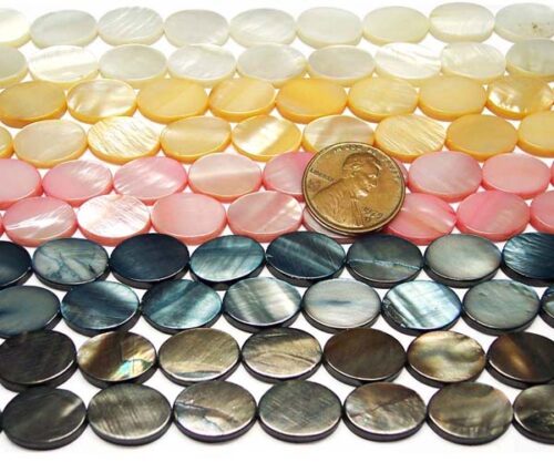 White, Yellow, Baby Pink, Blueish Black and Dark Brown 10X14mm Oval Mother of Pearl Beads on Temporary Strands