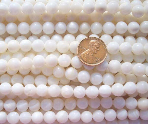 8-9mm White Round Mother of Pearl Beads on Temporary Strand