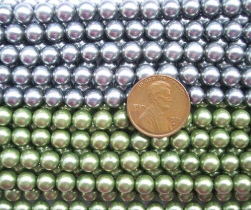 Silver Grey and Peacock Green 6mm Southsea Shell Pearl Strands