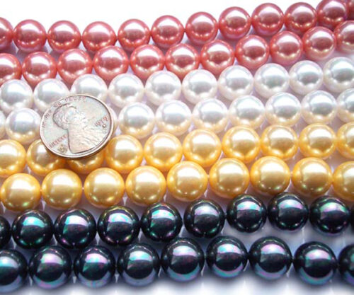 Rose Pink, White, Gold and Black10mm South Sea Shell Pearl Strands
